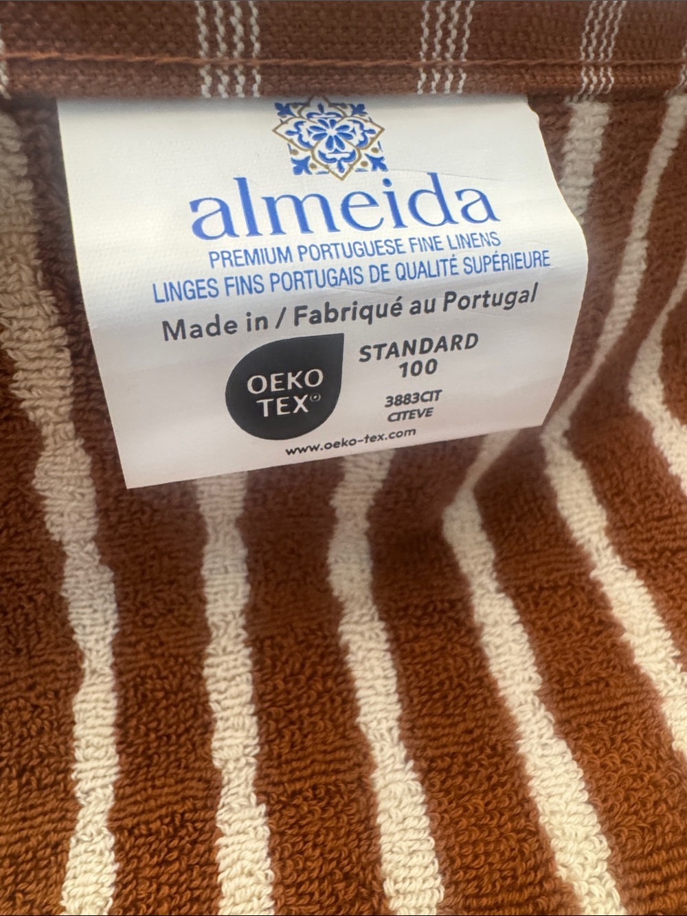 6pc ALMEIDA Premium Portuguese Fine Linens Bath Towel Set - Grid -Rust/Cream - Picture 12 of 12
